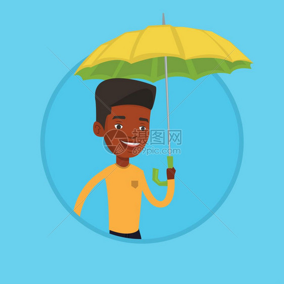 打着伞的非洲男保险人卡通矢量插画图片