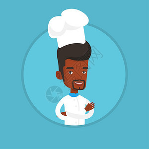 年轻的非洲男厨师卡通矢量插画图片