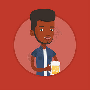 笑着喝啤酒的非洲男人卡通矢量插画图片