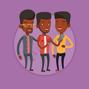 三个聊天的非洲男青年卡通矢量插画图片