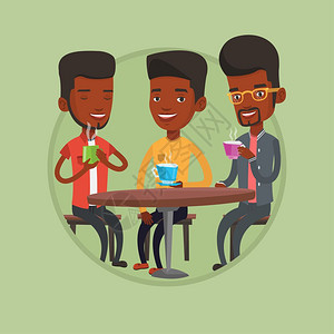 一群年轻的非洲朋友在咖啡馆喝咖啡卡通矢量插画图片
