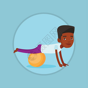 使用健身球运动的非洲男孩卡通矢量插画图片