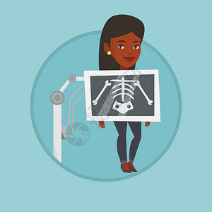 做胸部X射线检查的非洲女青年卡通矢量插画图片