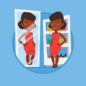 在更衣室试穿西装的非洲女士卡通矢量插画图片素材