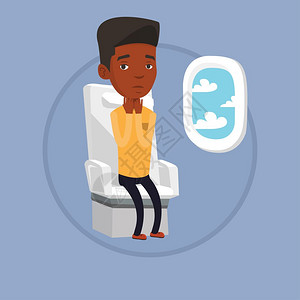 坐飞机恐高的非洲男乘客卡通矢量插画图片