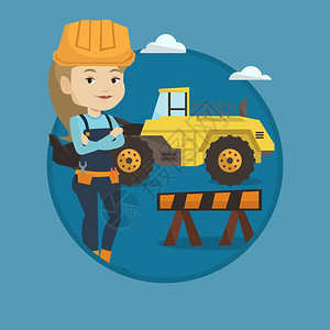 工人与建筑卡车背景图片