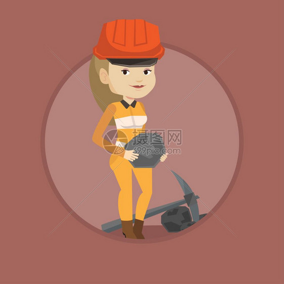 手拿煤炭的女矿工卡通矢量插画图片