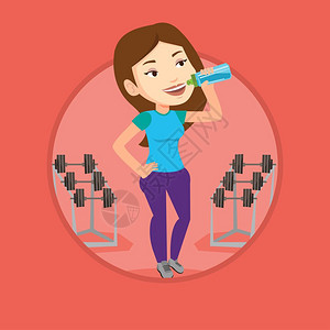 健身房里女子喝水矢量插图图片