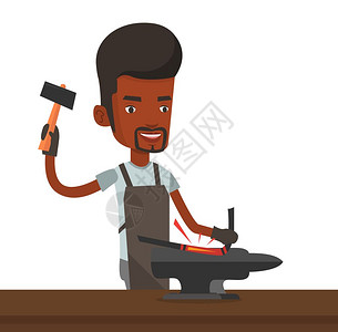 正在打铁的非洲男铁匠卡通矢量插画图片