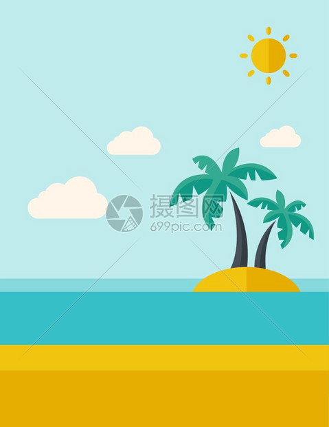 热带海岛有棕榈树和太阳沙滩背景图片