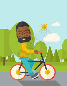 非洲人在公园里休闲骑自行车的插画图片