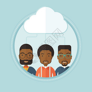 站在云层下的三位非洲商务男士卡通矢量插画图片