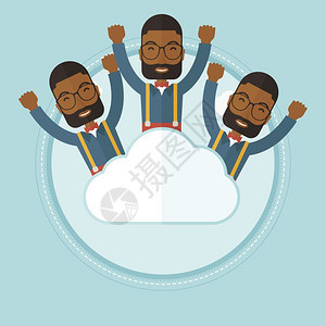 庆祝成功的三位非洲商务男士卡通矢量插画图片