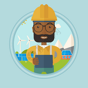 太阳能发电厂的工人图片