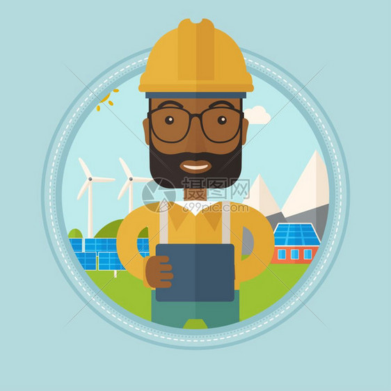 太阳能发电厂的工人图片