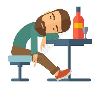 白色桌子背景醉汉坐在桌子上睡着喝一瓶啤酒在厅里喝着概念当代风格