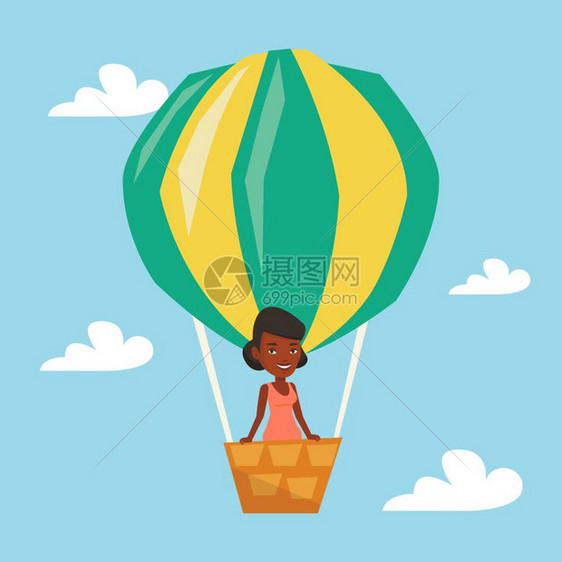 乘坐热气球的女人矢量插图图片