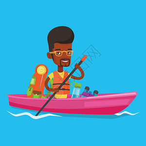 坐在一条皮艇上旅行的年轻非裔男子图片