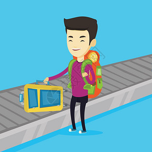 拿行李箱子的人行李传送带上拿行李的人插画
