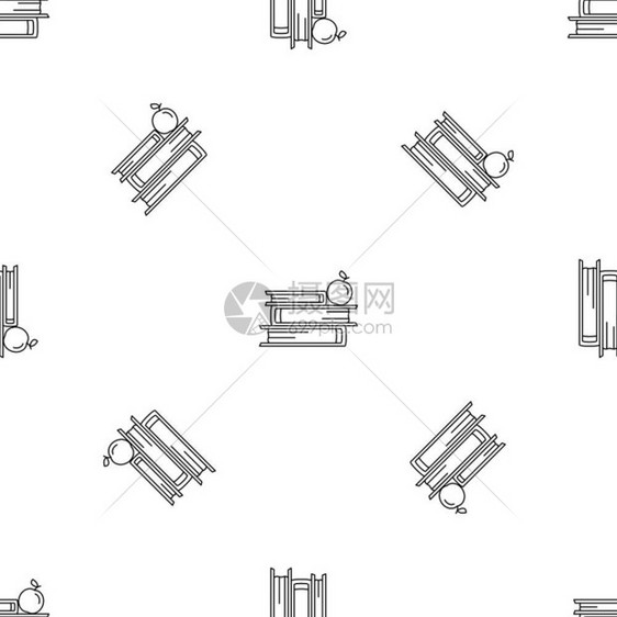 几何书籍和苹果图案无缝矢量图片