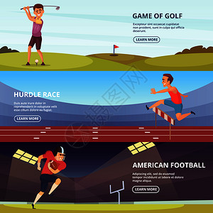 运动足球锦标赛高尔夫和障碍赛矢量说明与运动民族一道设计横向幅并采取行动图片