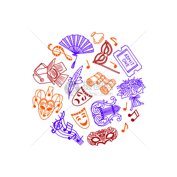 手绘戏剧元素卡通矢量插图