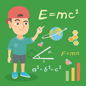 在学校课上用粉笔在写字的男孩图片