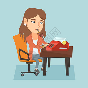 idc信安用老式打字机写文章的人插画