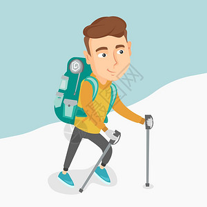 长征红军爬雪山爬雪山的背包客插画