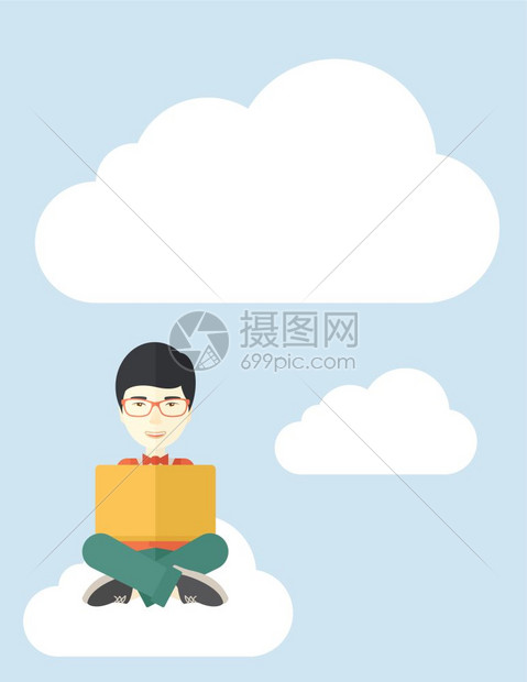 男人坐在云上阅读一本书图片