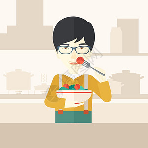 幸福美食吃沙拉的人插画