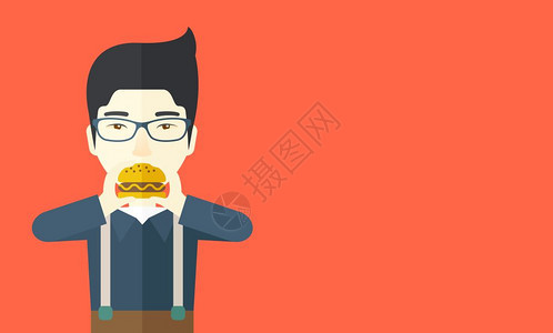 戴着眼镜吃汉堡包的人图片