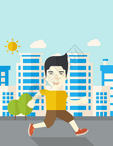 亚洲人街头跑步插画图片