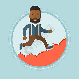 走在利润图上狂喜的非洲男商人卡通矢量插画插画