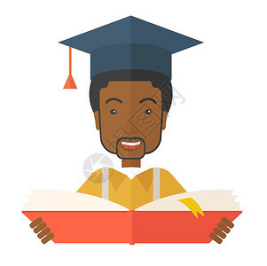 黑人戴毕业帽阅读本书图片