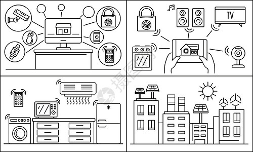 智能房屋建造线条插画图片