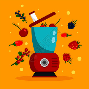 黄色奶昔奶昔高脚杯扁平风格搅拌机搅拌水果矢量插画插画