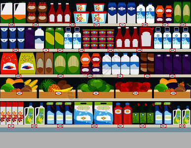 loft过道食品储存货架插画