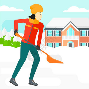 冬天高档住宅室外铲雪建筑背景插画插画