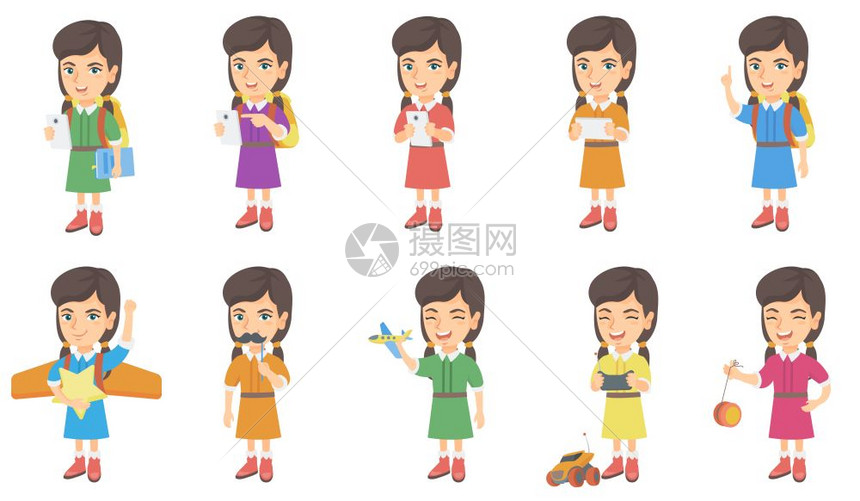 女孩使用智能手机指尖玩具图片