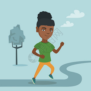 非洲女性在小路上悠闲跑步的插图图片