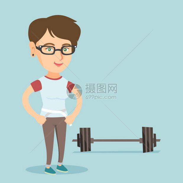 坐在巴铃旁边的快乐女人在腰绳上拿着一厘米的胶带矢量漫画插图广场布局插画图片下载 正版图片 摄图网 坐在巴铃旁边的快乐女人在腰绳上拿着一厘米的胶带矢量漫画插图广场布局插画图片下载 正版图片 摄图网