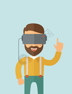具有等度虚拟现实头巾的男子矢量平板设计插图垂直布局上面有文字空间具有虚拟现实头巾的男子图片