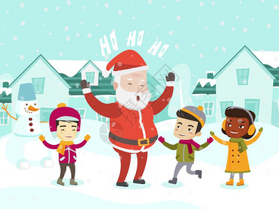 冬天和圣诞老人一起过圣诞节矢量插画图片