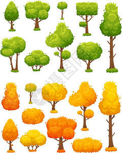 卡通可爱的树木植物和灌林矢量元素图片