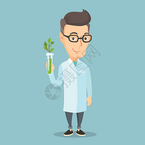 分析测试管中植物的男科学家卡通矢量插画图片