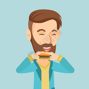 吃汉堡的快乐男人 图片