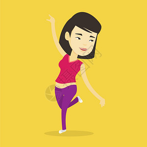 快乐跳舞的亚洲女舞者卡通矢量插画图片