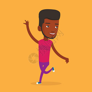 快乐跳舞的非洲男舞者卡通矢量插画图片