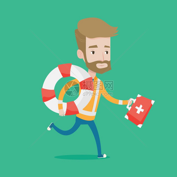 带急救箱和救生圈的急救员
